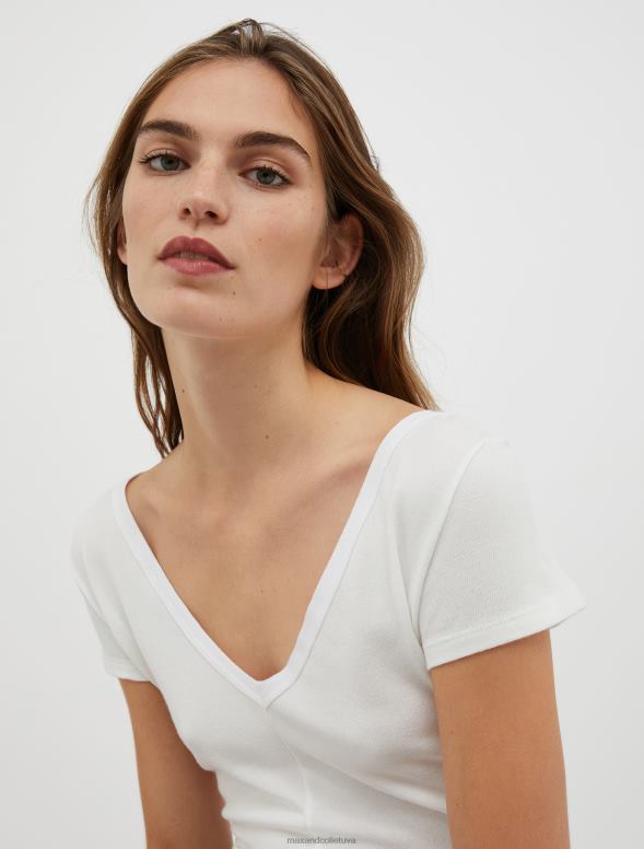 apģērbu 8VJP594 balts raksts pieguļošs džersija t-krekls sievietes MAX&Co.