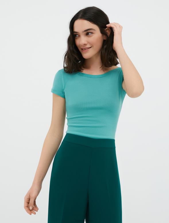 apģērbu 8VJP599 pasteļzaļa pieguļošs džersija t-krekls sievietes MAX&Co.