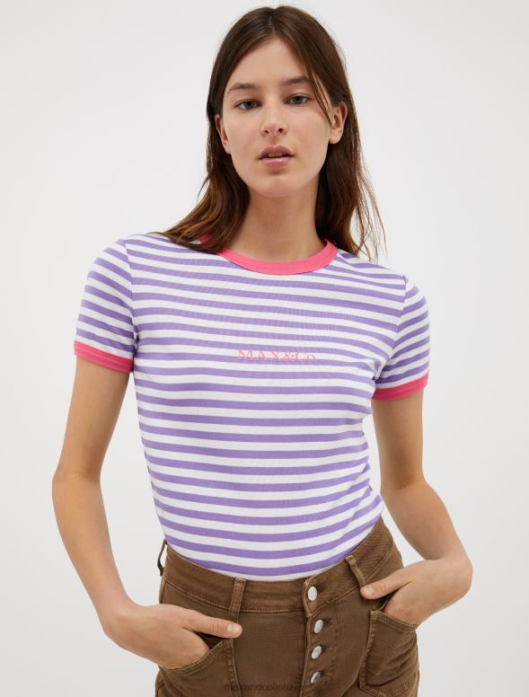 apģērbu 8VJP603 ceriņi pieguļošs t-krekls ar logotipa apdruku sievietes MAX&Co.