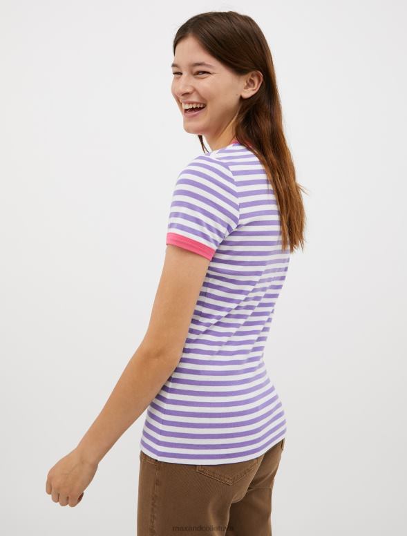 apģērbu 8VJP603 ceriņi pieguļošs t-krekls ar logotipa apdruku sievietes MAX&Co.