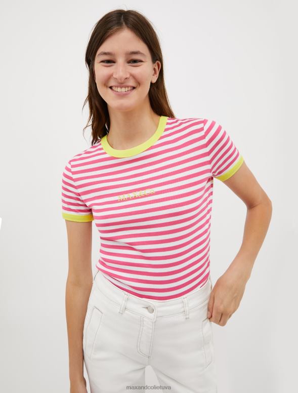 apģērbu 8VJP604 rozā pieguļošs t-krekls ar logotipa apdruku sievietes MAX&Co.