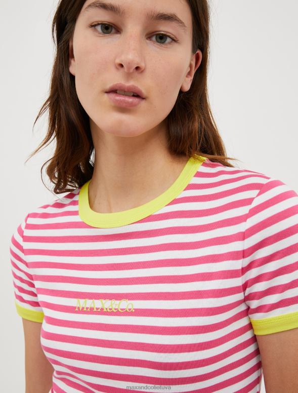 apģērbu 8VJP604 rozā pieguļošs t-krekls ar logotipa apdruku sievietes MAX&Co.