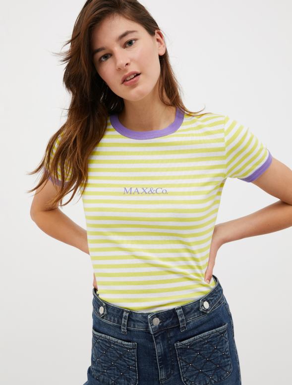 apģērbu 8VJP605 skābi zaļš pieguļošs t-krekls ar logotipa apdruku sievietes MAX&Co.