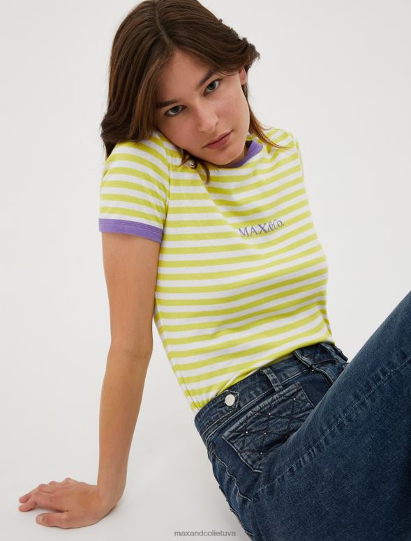 apģērbu 8VJP605 skābi zaļš pieguļošs t-krekls ar logotipa apdruku sievietes MAX&Co.