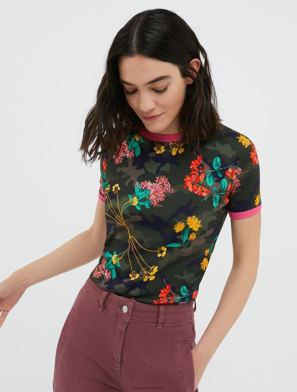 apģērbu 8VJP606 haki zaļš pieguļošs t-krekls ar logotipa apdruku sievietes MAX&Co.