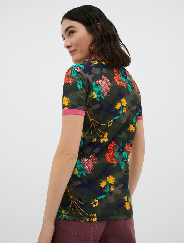 apģērbu 8VJP606 haki zaļš pieguļošs t-krekls ar logotipa apdruku sievietes MAX&Co.