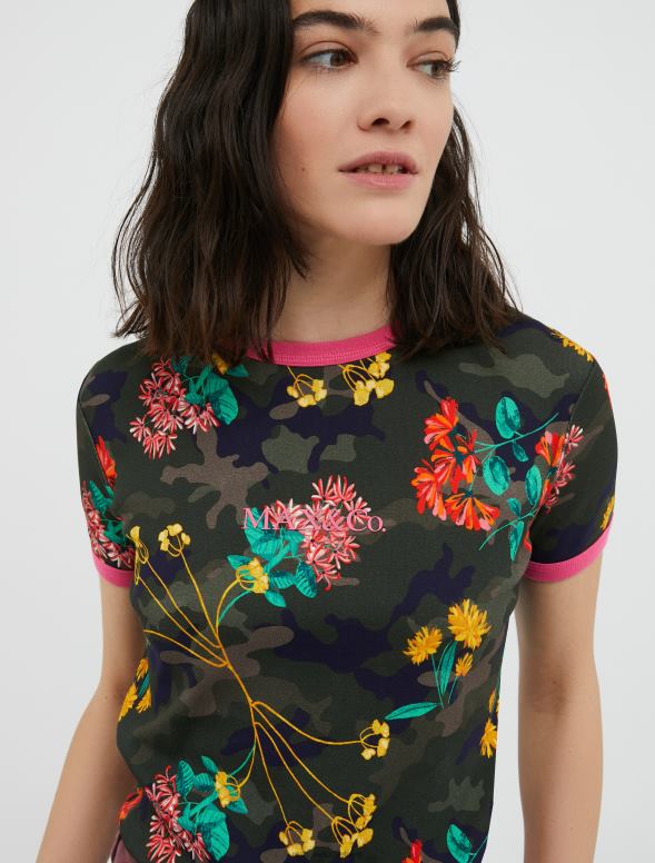 apģērbu 8VJP606 haki zaļš pieguļošs t-krekls ar logotipa apdruku sievietes MAX&Co.