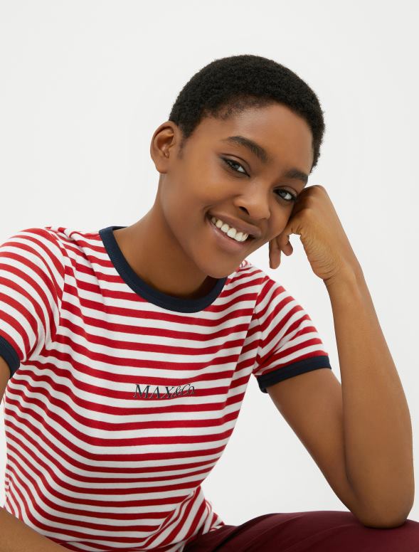 apģērbu 8VJP607 sarkans pieguļošs t-krekls ar logotipa apdruku sievietes MAX&Co.