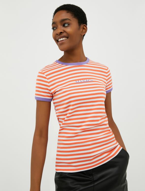 apģērbu 8VJP608 debesu zils pieguļošs t-krekls ar logotipa apdruku sievietes MAX&Co.