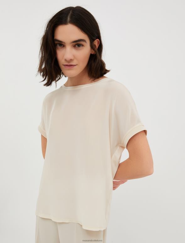 apģērbu 8VJP610 bēšs zīda un džersija t-krekls sievietes MAX&Co.