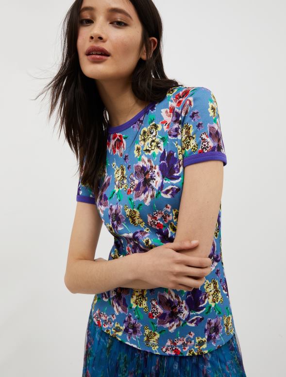 apģērbu 8VJP614 gaiši zils raksts kokvilnas krekls ar logotipu apdruku sievietes MAX&Co.