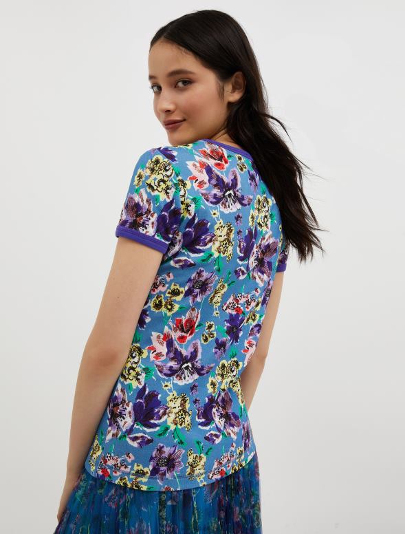 apģērbu 8VJP614 gaiši zils raksts kokvilnas krekls ar logotipu apdruku sievietes MAX&Co.