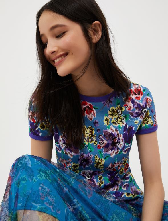 apģērbu 8VJP614 gaiši zils raksts kokvilnas krekls ar logotipu apdruku sievietes MAX&Co.