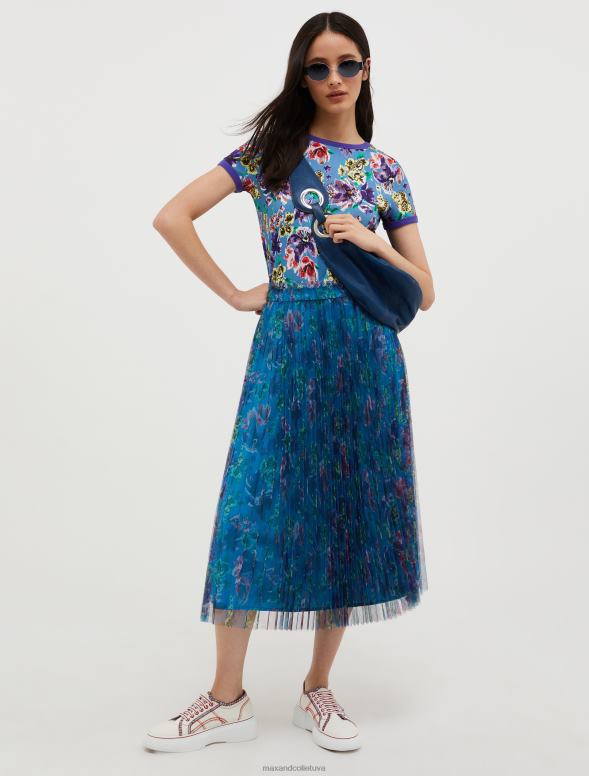 apģērbu 8VJP614 gaiši zils raksts kokvilnas krekls ar logotipu apdruku sievietes MAX&Co.