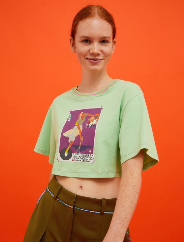 apģērbu 8VJP615 pasteļzaļa superga apgriezts t-krekls sievietes MAX&Co.