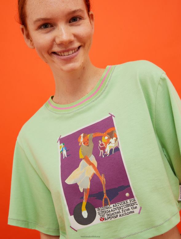 apģērbu 8VJP615 pasteļzaļa superga apgriezts t-krekls sievietes MAX&Co.