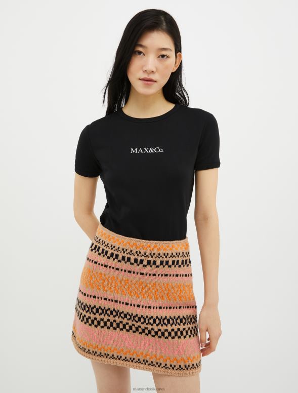 apģērbu 8VJP625 melns pieguļošs t-krekls ar logotipa apdruku sievietes MAX&Co.