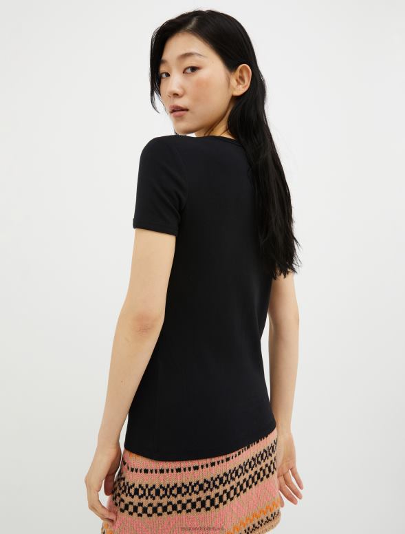 apģērbu 8VJP625 melns pieguļošs t-krekls ar logotipa apdruku sievietes MAX&Co.