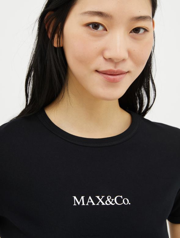 apģērbu 8VJP625 melns pieguļošs t-krekls ar logotipa apdruku sievietes MAX&Co.