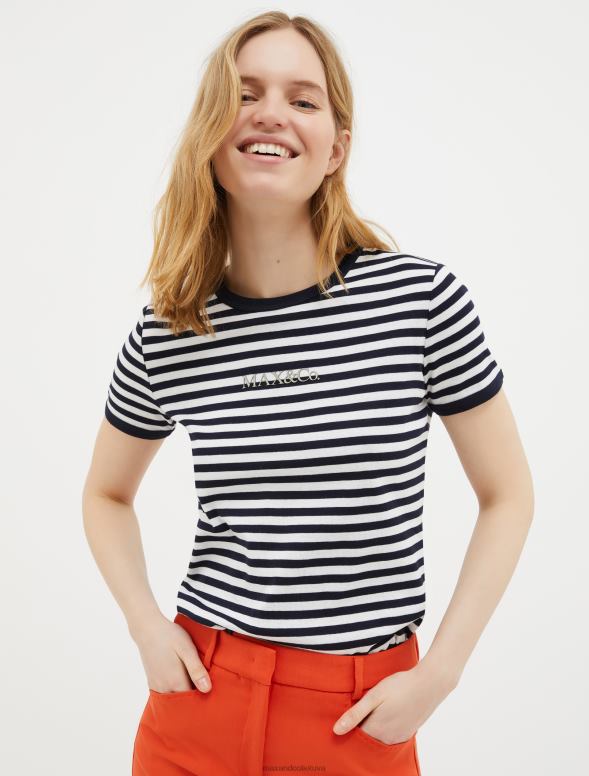 apģērbu 8VJP626 tumši zils raksts pieguļošs t-krekls ar logotipa apdruku sievietes MAX&Co.