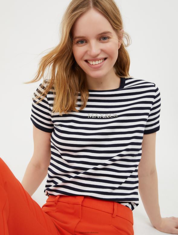 apģērbu 8VJP626 tumši zils raksts pieguļošs t-krekls ar logotipa apdruku sievietes MAX&Co.