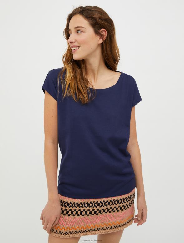 apģērbu 8VJP629 jūras zils kokvilnas džersija t-krekls sievietes MAX&Co.
