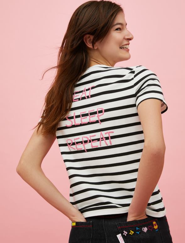 apģērbu 8VJP637 debesu zils tamagoči svītrains t-krekls sievietes MAX&Co.