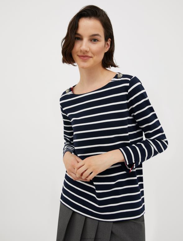 apģērbu 8VJP648 jūras zils kokvilnas džersija t-krekls ar bretoņu svītrām sievietes MAX&Co.