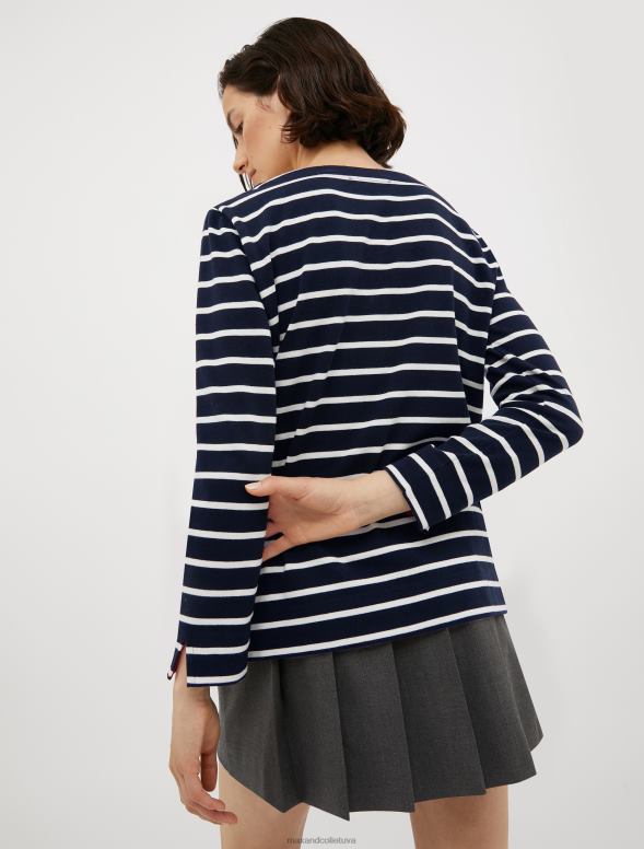 apģērbu 8VJP648 jūras zils kokvilnas džersija t-krekls ar bretoņu svītrām sievietes MAX&Co.