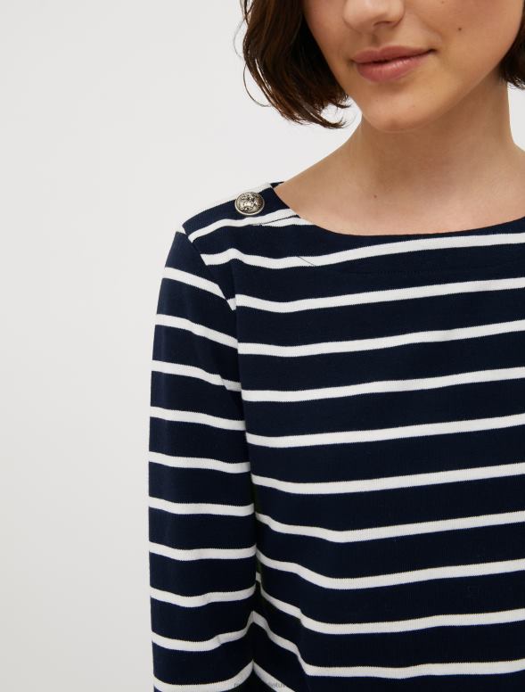 apģērbu 8VJP648 jūras zils kokvilnas džersija t-krekls ar bretoņu svītrām sievietes MAX&Co.