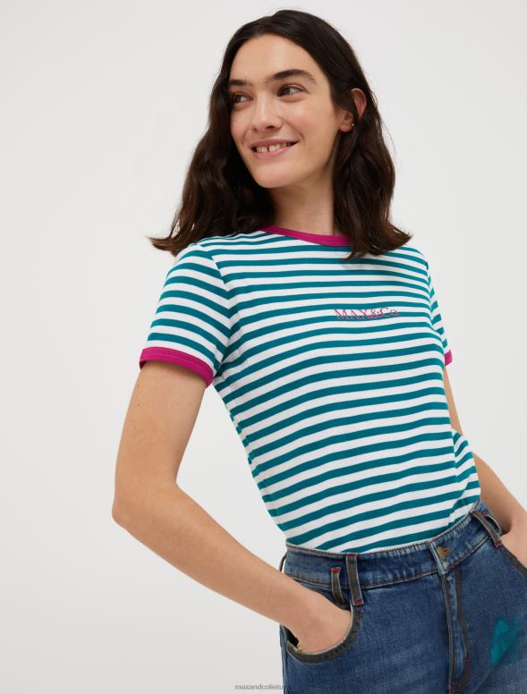 apģērbu 8VJP649 zaļš pieguļošs t-krekls ar logotipu sievietes MAX&Co.