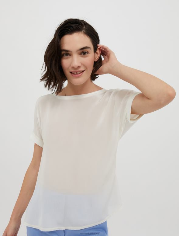 apģērbu 8VJP653 balts raksts zīda un džersija t-krekls sievietes MAX&Co.
