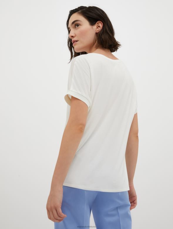 apģērbu 8VJP653 balts raksts zīda un džersija t-krekls sievietes MAX&Co.