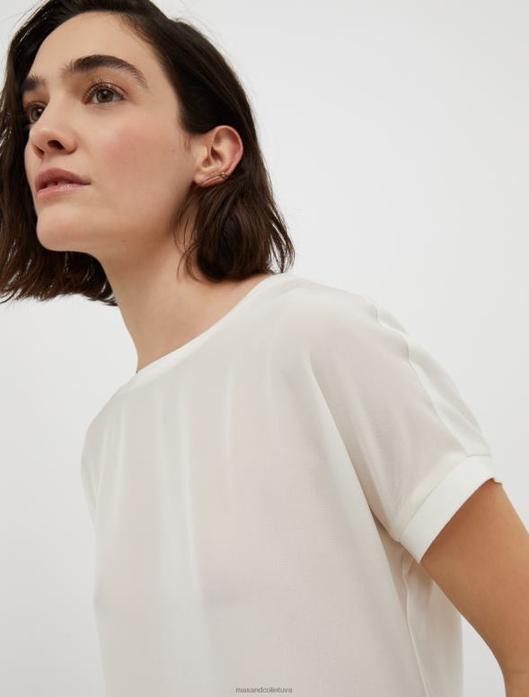 apģērbu 8VJP653 balts raksts zīda un džersija t-krekls sievietes MAX&Co.