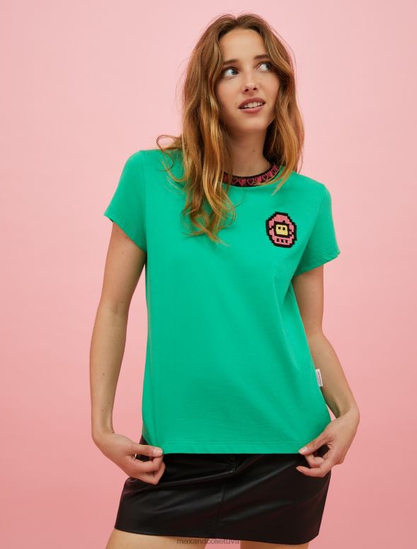 apģērbu 8VJP654 debesu zils tamagoči aplikācijas t-krekls sievietes MAX&Co.