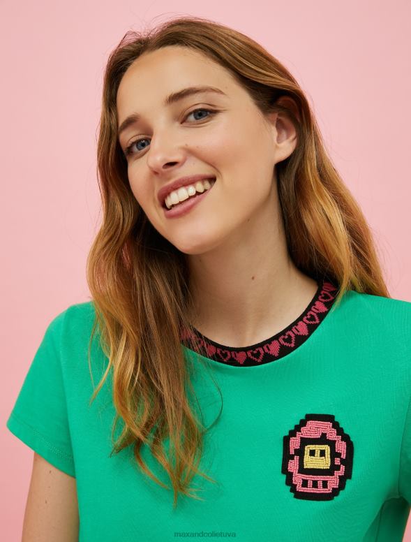 apģērbu 8VJP654 debesu zils tamagoči aplikācijas t-krekls sievietes MAX&Co.