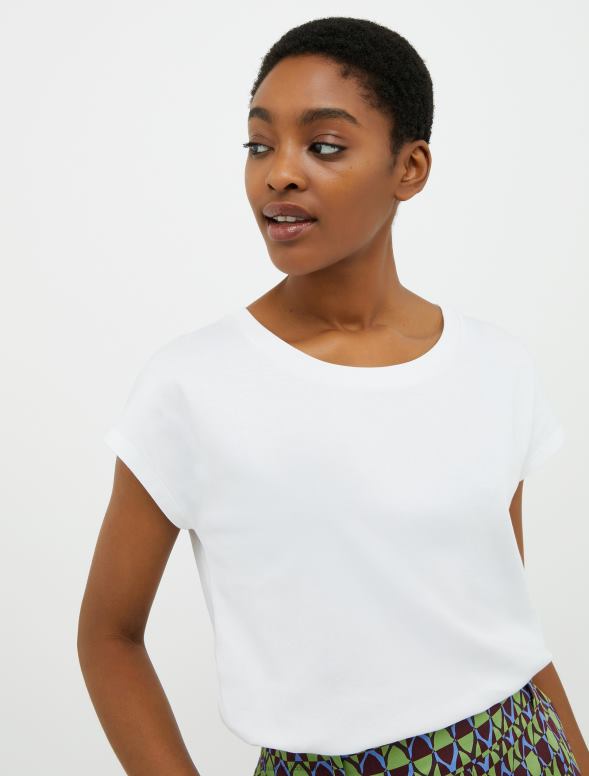 apģērbu 8VJP661 optika balta kokvilnas džersija t-krekls ar laivu apkakli sievietes MAX&Co.