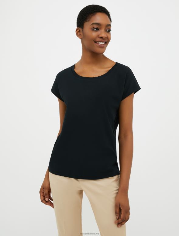 apģērbu 8VJP662 melns raksts kokvilnas džersija t-krekls ar laivu apkakli sievietes MAX&Co.