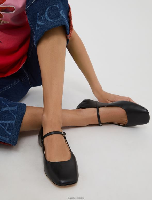 kurpes 8VJP948 melns nappa ādas balets ar siksniņu sievietes MAX&Co.