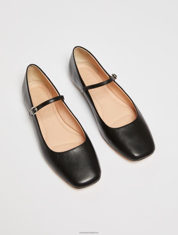 kurpes 8VJP948 melns nappa ādas balets ar siksniņu sievietes MAX&Co.