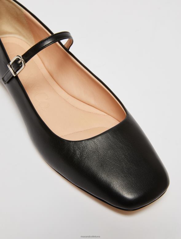 kurpes 8VJP948 melns nappa ādas balets ar siksniņu sievietes MAX&Co.