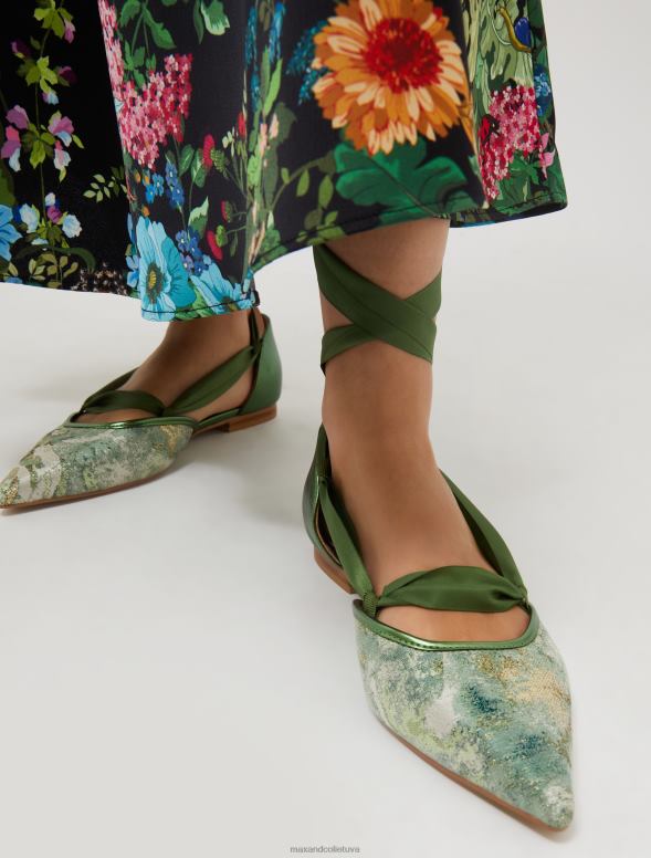 kurpes 8VJP983 zaļš lentveida žakarda baleta plaknes sievietes MAX&Co.