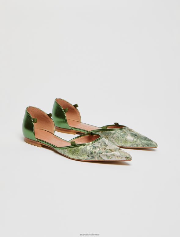 kurpes 8VJP983 zaļš lentveida žakarda baleta plaknes sievietes MAX&Co.