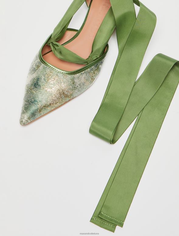 kurpes 8VJP983 zaļš lentveida žakarda baleta plaknes sievietes MAX&Co.