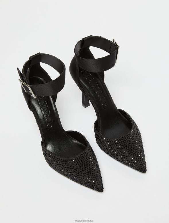 kurpes 8VJP955 melns rhinestones rotāti satīna korti sievietes MAX&Co.