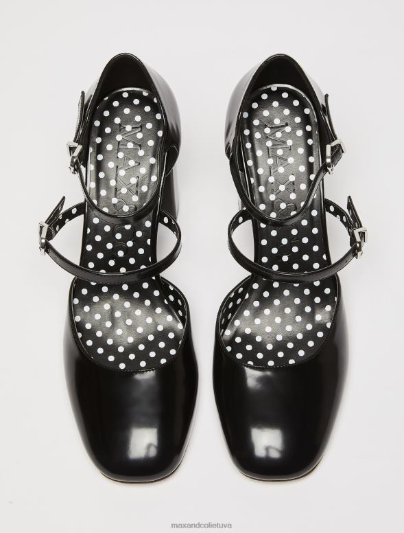 kurpes 8VJP985 melns dubultās siksnas Mary Jane papēži sievietes MAX&Co.