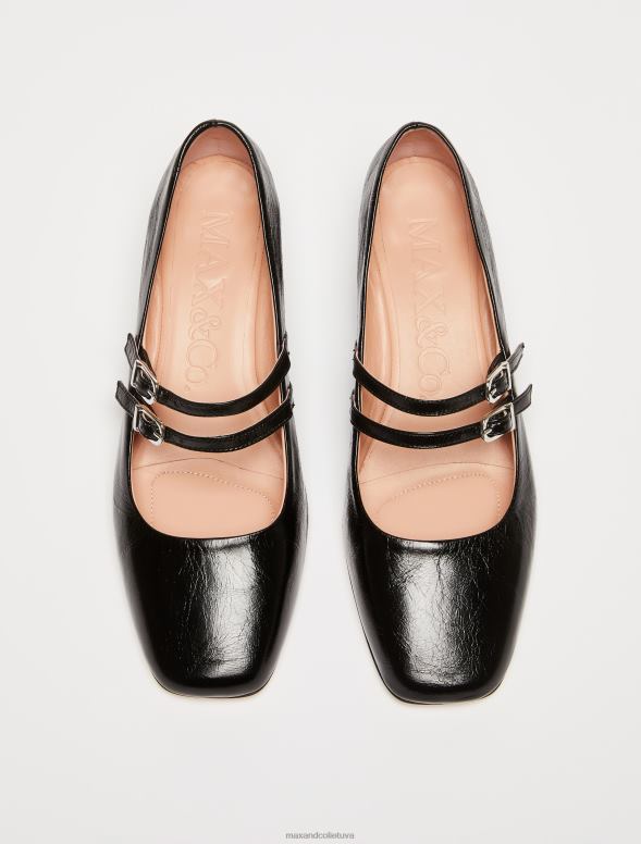 kurpes 8VJP954 melns sprakšķēja āda Mary Janes sievietes MAX&Co.