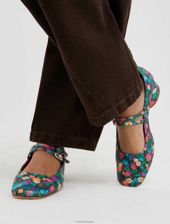 kurpes 8VJP982 fuksija apdrukāta nappa āda Mary Janes sievietes MAX&Co.