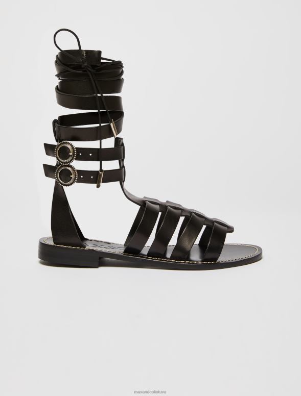 kurpes 8VJP943 melns ādas gladiatoru sandales sievietes MAX&Co.