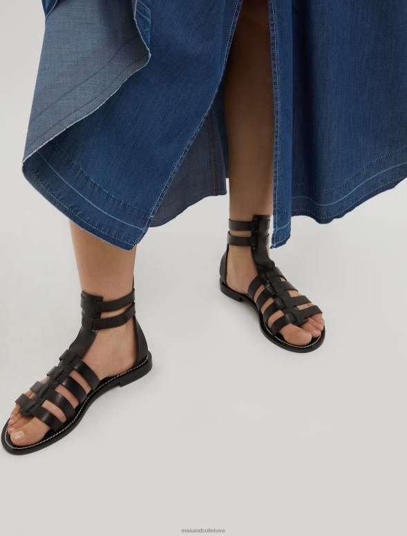 kurpes 8VJP943 melns ādas gladiatoru sandales sievietes MAX&Co.